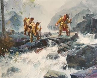 *Original* Oil Native American River Frame: 40x50x2in