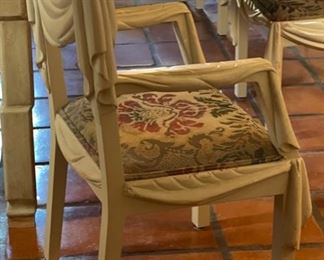 Vintage Marge Carson Leather Clad Dining Table w/ 6 Chairs 31in Hx 34in W x 70-90-120in