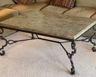 Robb & Stucky Coffee Table Granite Tile Top Rustic Iron Frame 23x42x57in HxWxD