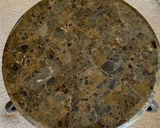 Robb & Stucky End Table Granite Tile Top Rustic Iron Frame 26in H x 28in W