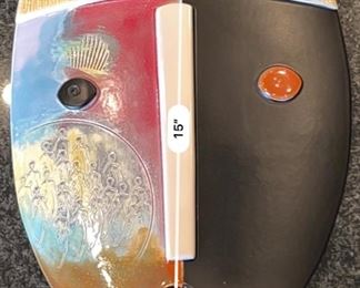 #2 Dominique Blanchard Ceramic Face Mask Sculpture 15x11.5x1in HxWxD