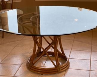Glass Top Rattan Dining Table 28in H x 60in Diameter