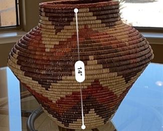Coil Weave Basket Native American Vase Decor 16in H x 18in Diameter