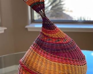 Montana Blue Heron Contemporary Santa Fe Sculptural Weaving Basket Marilyn Evans Wm. Stevens 26x15x13in HxWxD