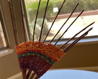 Montana Blue Heron Contemporary Santa Fe Sculptural Weaving Basket Marilyn Evans Wm. Stevens 26x15x13in HxWxD