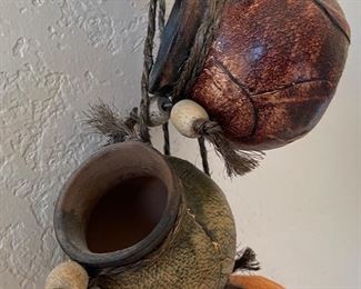 Leather Wrapped Ceramic Dangling Mini Pots Decor 28in Long