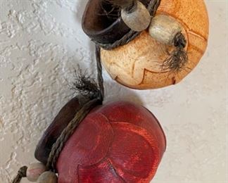 Leather Wrapped Ceramic Dangling Mini Pots Decor 28in Long