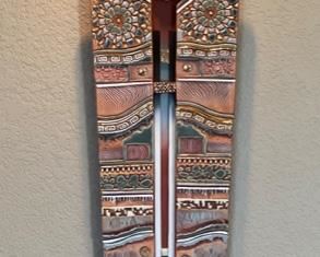 Artist Made Ceramic & Wood Wall Sculpture Native American Sunburst Raku 53x16in