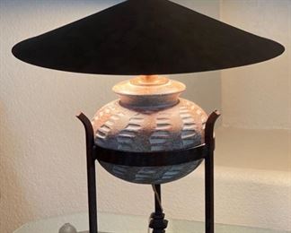 Rustic Iron Frame Ceramic Lamp 23in H x22in diameter