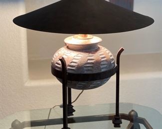 Rustic Iron Frame Ceramic Lamp 23in H x22in diameter