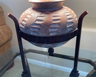 Rustic Iron Frame Ceramic Lamp 23in H x22in diameter