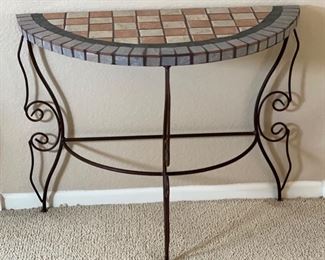 Rustic Tile top Scroll Metal Frame Half Moon Table 30x38x17in HxWxD