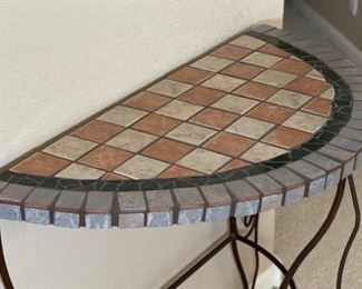Rustic Tile top Scroll Metal Frame Half Moon Table 30x38x17in HxWxD