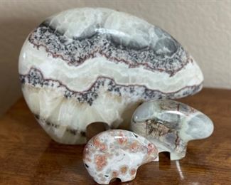 3pc Zuni Style Carved Stone Bears Native American Largest: 6x9x2in