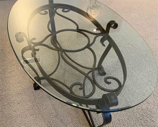 Coffee Table with Metal Frame and Glass Top 18x48x28 HxWxD
