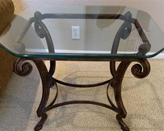 End Table with Metal Frame and Glass Top 22x28x22 HxWxD