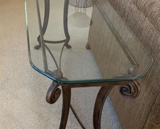 Sofa Table with Metal Frame and Glass Top 30x56x20 HxWxD