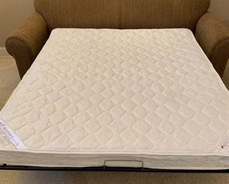 La-Z-Boy Sleeper Sofa Brown and Beige Lined Fabric with Wood Legs 35x80x38 HxWxD