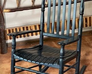 Vintage Slatted Rocking Chair Black 46x26x34in