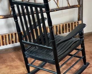 Vintage Slatted Rocking Chair Black 46x26x34in
