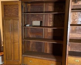 Huge Antique Oak Wardrobe Hammered Copper accent 82x78x24in HxWxD