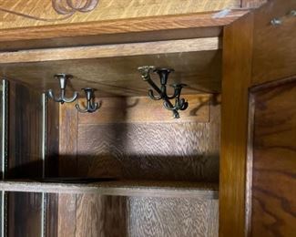 Huge Antique Oak Wardrobe Hammered Copper accent 82x78x24in HxWxD