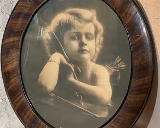 Lg Antique Oval Cupid Photo Cupid interested DeWitt 25x21in