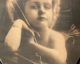 Lg Antique Oval Cupid Photo Cupid interested DeWitt 25x21in