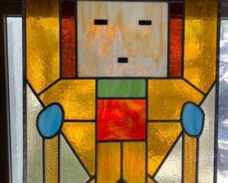 AS-IS Vintage Navajo Yei Stained Glass Panel Kachina 79.5x19.5in