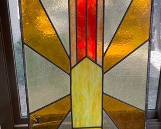 AS-IS Vintage Navajo Yei Stained Glass Panel Kachina 79.5x19.5in