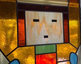 AS-IS Vintage Navajo Yei Stained Glass Panel Kachina 79.5x19.5in