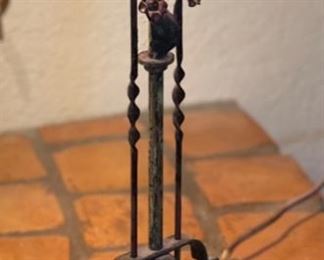 Antique Wrought Iron lamp Frosted Red Shade 24in H x 11in Diameter