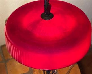 Antique Wrought Iron lamp Frosted Red Shade 24in H x 11in Diameter