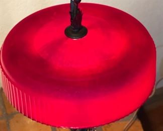 Antique Wrought Iron lamp Frosted Red Shade 24in H x 11in Diameter