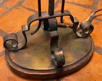 Antique Wrought Iron lamp Frosted Red Shade 24in H x 11in Diameter