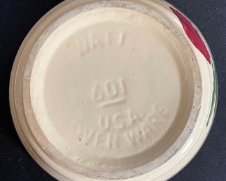 Watt Pottery 601 Apple Ribbed Covered Bowl Small Handle 7in H x 9in Diameter