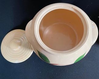 Watt Pottery Teardrop 2 Handled Bean Pot Red Bud 7in h x 8.5in diameter