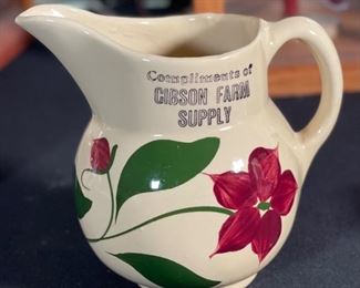 Watt Pottery 15 Pitcher Starflower Advertising Gibson Farm Supply 5.5x5.75x4.25in HxWxD
