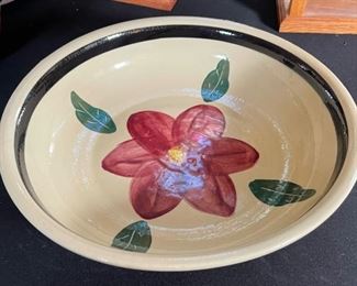 13in Watt Pottery Spaghetti Bowl Cut Leaf Pansy 3in H x 13in Diameter