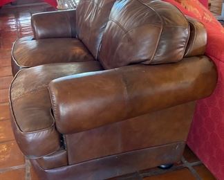 As-Is Leather Nailhead Loveseat Sofa 36x68x36in HxWxD