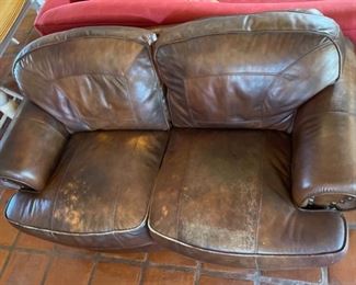 As-Is Leather Nailhead Loveseat Sofa 36x68x36in HxWxD