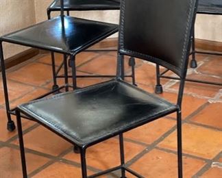 6pc Rustic Leather & Wrought Iron Dining Chairs 42x17x18in HxWxD