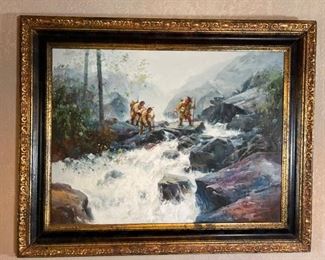*Original* Oil Native American River Frame: 40x50x2in
