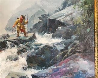 *Original* Oil Native American River Frame: 40x50x2in