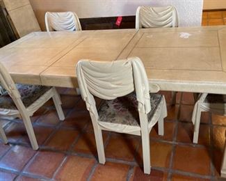 Vintage Marge Carson Leather Clad Dining Table w/ 6 Chairs 31in Hx 34in W x 70-90-120in