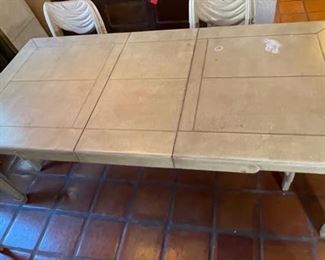 Vintage Marge Carson Leather Clad Dining Table w/ 6 Chairs 31in Hx 34in W x 70-90-120in