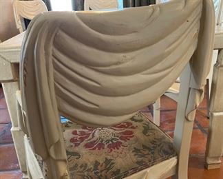 Vintage Marge Carson Leather Clad Dining Table w/ 6 Chairs 31in Hx 34in W x 70-90-120in