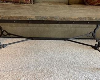 Robb & Stucky Coffee Table Granite Tile Top Rustic Iron Frame 23x42x57in HxWxD