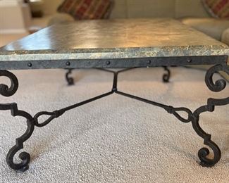 Robb & Stucky Coffee Table Granite Tile Top Rustic Iron Frame 23x42x57in HxWxD