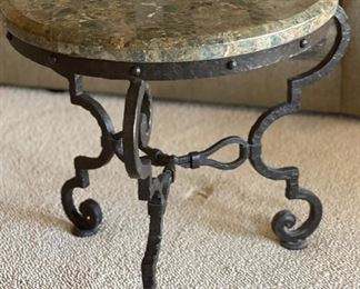 Robb & Stucky End Table Granite Tile Top Rustic Iron Frame 26in H x 28in W